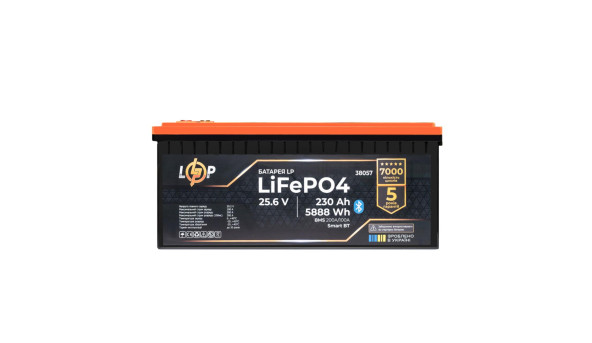 Акумулятор LP LiFePO4 25,6V - 230 Ah (5888Wh) (BMS 200A/100А) пластик Smart BT