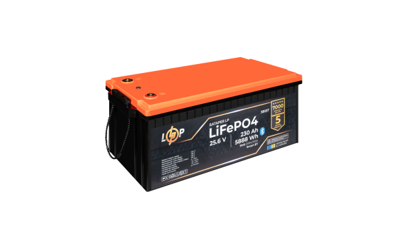 Акумулятор LP LiFePO4 25,6V - 230 Ah (5888Wh) (BMS 200A/100А) пластик Smart BT - 649681