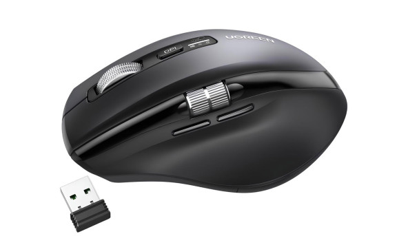 Мишка UGREEN 2.4GHz&BT M751 Ergonomic Contoured-Shape, бездротова, 5000dpi., 5кн., Чорна - 650397