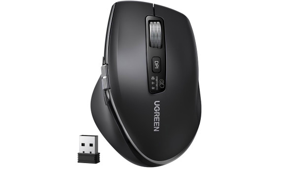 Мишка UGREEN 2.4GHz&BT M751 Ergonomic Contoured-Shape, бездротова, 5000dpi., 5кн., Чорна