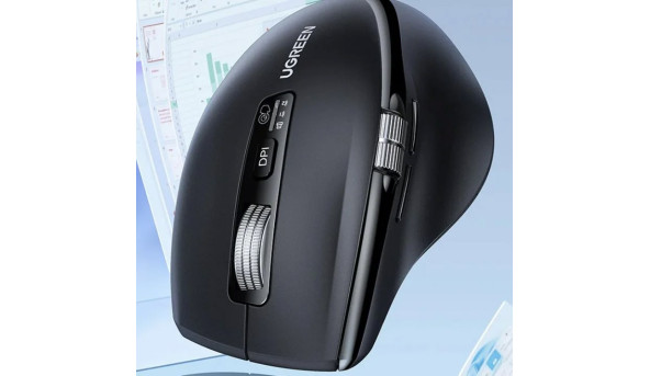 Мишка UGREEN 2.4GHz&BT M751 Ergonomic Contoured-Shape, бездротова, 5000dpi., 5кн., Чорна - 650397
