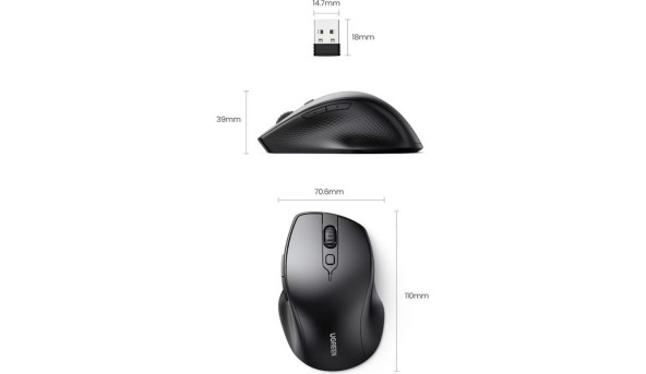Мишка UGREEN 2.4GHz+Bluetooth MU101, бездротова, 4000dpi., 5кн., чорна - 650430