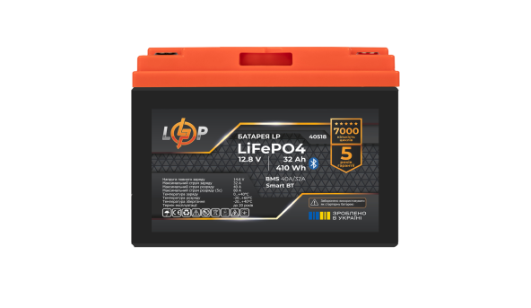 Акумулятор LP LiFePO4 12,8V - 32 Ah (410Wh) (BMS 40А/32A) пластик Smart BT - 651348