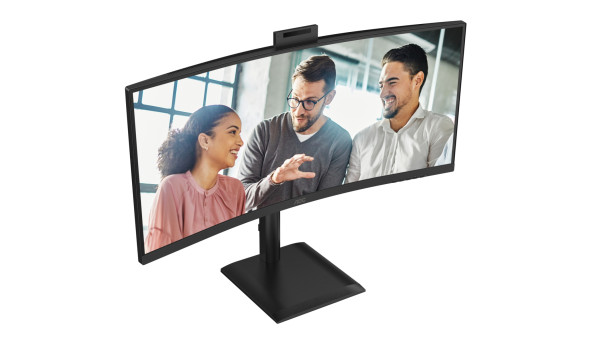 TFT 34" AOC CU34E4CW, WQHD, VA, 120Гц, вигн., 2xHDMI, DP, USB-C, RJ-45, USB-hub,cam,HAS, кол.,чорний