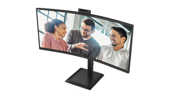 TFT 34" AOC CU34E4CW, WQHD, VA, 120Гц, вигн., 2xHDMI, DP, USB-C, RJ-45, USB-hub,cam,HAS, кол.,чорний