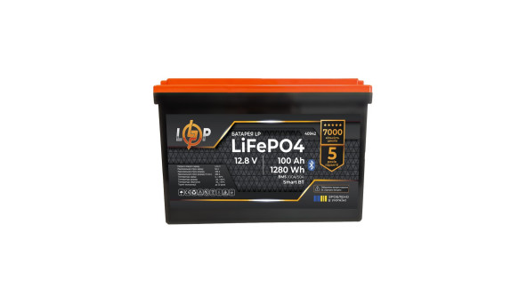 Аккумулятор LP LiFePO4 12,8V - 100 Ah (1280Wh) (BMS 100A/50А) пластик Smart BT