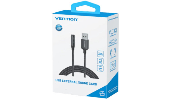 Звукова карта USB AUX jack, TRRS Ear, 0.25 м 96 кГц/24 біт 2-в-1 DSP шумозаглушення Vention