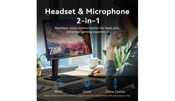 Звукова карта USB AUX jack, TRRS Ear, 0.25 м 96 кГц/24 біт 2-в-1 DSP шумозаглушення Vention