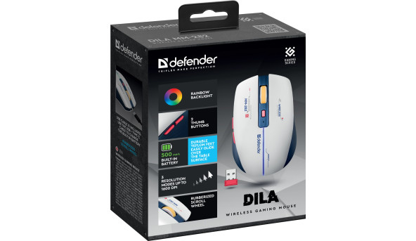 Мишка Defender Dila MM-282, бездротова,5 кн. 1800 dpi, 500 мАh чорна
