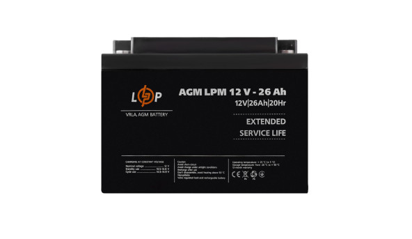 Розпродаж (22883) Акумулятор AGM LPM 12V - 26 Ah під болт М5 (08-2024)