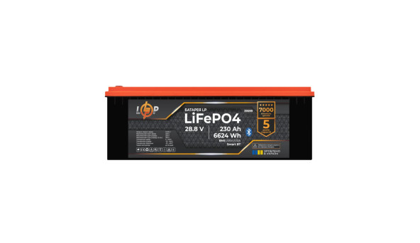 Акумулятор LP LiFePO4 28,8V (9S) - 230 Ah (6624Wh) (BMS 200A/100А) пластик Smart BT