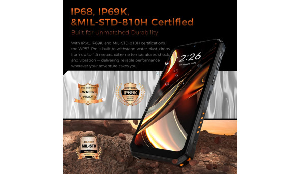 Смартфон Oukitel wp53 6.52"HD /8GB/128GB/ T615 /11000mAh /13+5Мп/ IP69K /NFC/Ліхтарик Black
