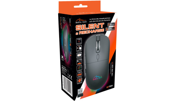 Мишка Media-Tech MT1124, бездротова Bluetooth+2.4G, 3200dpi., 5кн., Silent, чорна