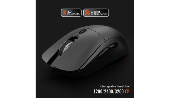 Мишка Media-Tech MT1124, бездротова Bluetooth+2.4G, 3200dpi., 5кн., Silent, чорна