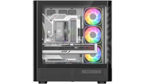 Корпус Modecom VOLCANO AQ500 ARGB MIDI FRONT LCD 6,2”, 4x120mm fans BLACK без БЖ ATX
