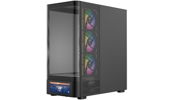 Корпус Modecom VOLCANO AQ500 ARGB MIDI FRONT LCD 6,2”, 4x120mm fans BLACK без БЖ ATX
