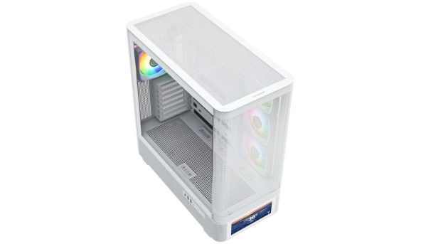 Корпус Modecom VOLCANO AQ500 ARGB MIDI FRONT LCD 6,2”, 4x120mm fans WHITE без БЖ ATX