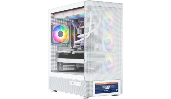 Корпус Modecom VOLCANO AQ500 ARGB MIDI FRONT LCD 6,2”, 4x120mm fans WHITE без БЖ ATX