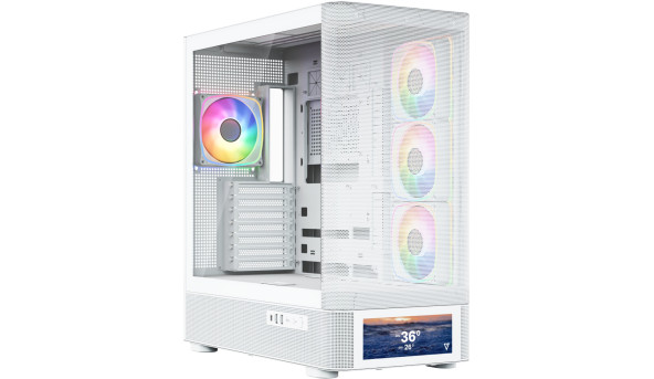 Корпус Modecom VOLCANO AQ500 ARGB MIDI FRONT LCD 6,2”, 4x120mm fans WHITE без БЖ ATX
