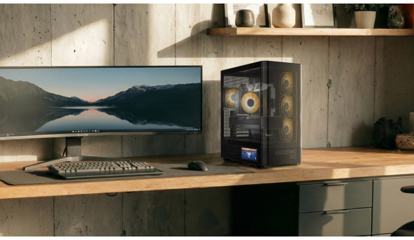 Корпус Modecom VOLCANO AQ400 ARGB MIDI SIDE LCD 6,2”, 4x120mm fans BLACK без БЖ ATX