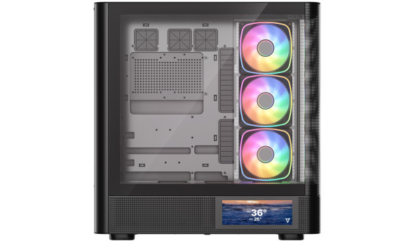 Корпус Modecom VOLCANO AQ400 ARGB MIDI SIDE LCD 6,2”, 4x120mm fans BLACK без БЖ ATX