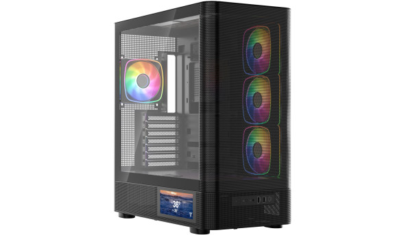Корпус Modecom VOLCANO AQ400 ARGB MIDI SIDE LCD 6,2”, 4x120mm fans BLACK без БЖ ATX