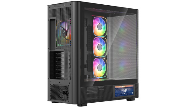 Корпус Modecom VOLCANO AQ400 ARGB MIDI SIDE LCD 6,2”, 4x120mm fans BLACK без БЖ ATX
