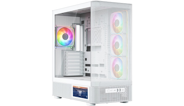 Корпус Modecom VOLCANO AQ400 ARGB MIDI SIDE LCD 6,2”, 4x120mm fans WHITE без БЖ ATX