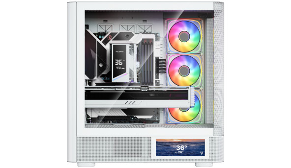 Корпус Modecom VOLCANO AQ400 ARGB MIDI SIDE LCD 6,2”, 4x120mm fans WHITE без БЖ ATX