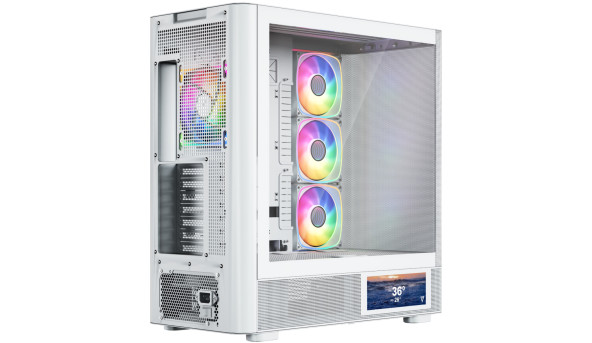 Корпус Modecom VOLCANO AQ400 ARGB MIDI SIDE LCD 6,2”, 4x120mm fans WHITE без БЖ ATX