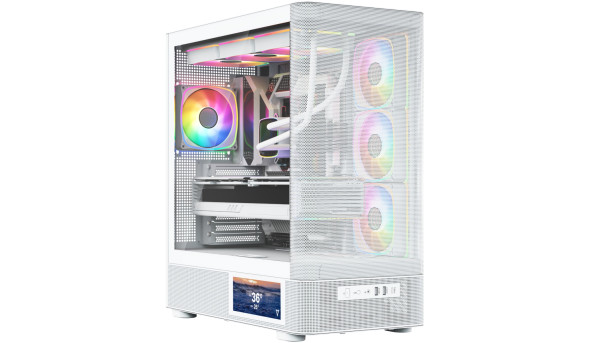 Корпус Modecom VOLCANO AQ400 ARGB MIDI SIDE LCD 6,2”, 4x120mm fans WHITE без БЖ ATX