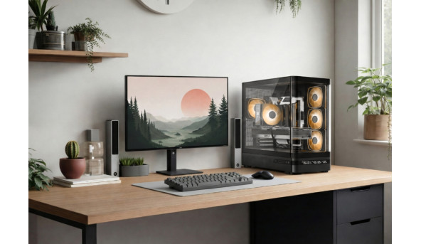 Корпус Modecom VOLCANO AQ200 ARGB MIDI FRONT LCD, 4x120mm fans BLACK без БЖ ATX