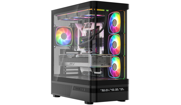 Корпус Modecom VOLCANO AQ200 ARGB MIDI FRONT LCD, 4x120mm fans BLACK без БЖ ATX
