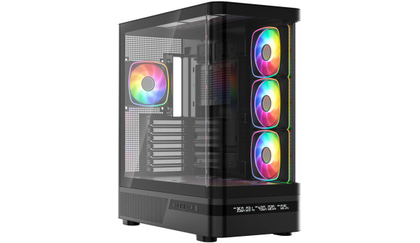 Корпус Modecom VOLCANO AQ200 ARGB MIDI FRONT LCD, 4x120mm fans BLACK без БЖ ATX