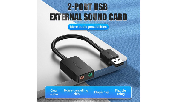 Звукова карта USB AUX jack, 2*TRRS (Mic + Ear) 1м Vention чорна