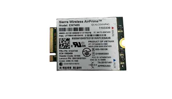 Модем  3G/4G M.2  Sierra EM7455  снят с ноутбука Lenovo ThinkPad Yoga 370  01AX748 SW10K97531 Б/У
