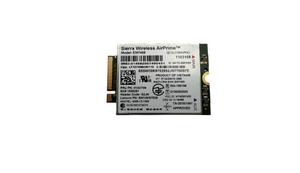 4G LTE WWAN-модем Sierra Wireless EM7455 для Lenovo ThinkPad X270, T470, T570, L470, L570, Carbon, X1 5-го покоління, 01AX748, 01AX746 Б/В