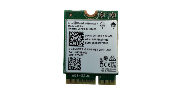 WiFi+Bluetooth модуль M.2 к ноутбуку Dell Latitude 3500, 3510, 5491, 5501, 7400, Inspiron 5582 5584 802.11ac (к 1.73 Гбіт/с) 9560NGW 0VHXRR Б/У