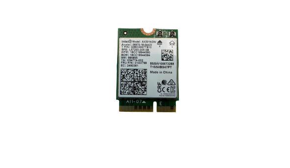 Wi-Fi/Bluetooth-адаптер для ноутбука HP Probook 450 G6 G7 M.2 2230 (2,4 Гбіт/с, 802.11ax+BT5.0, MIMO 2x2, 0XVV0P) Intel AX201NGW Б/В