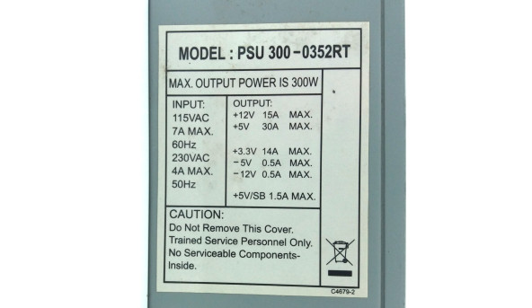 Блок питания PSU 300-0352RT 300W 80mm Б/У, в хорошем рабочем состоянии.