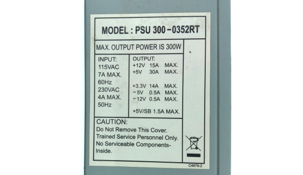 Блок питания PSU 300-0352RT 300W 80mm Б/У, в хорошем рабочем состоянии. - 68004